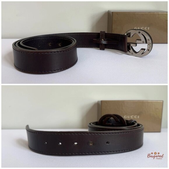 Authentic Gucci Dark Brown Leather Bamboo Interlocking G Buckle Belt 95/38 - Picture 7 of 13